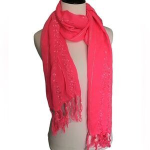 Hot Pink Fringe Scarf with Silver Threads